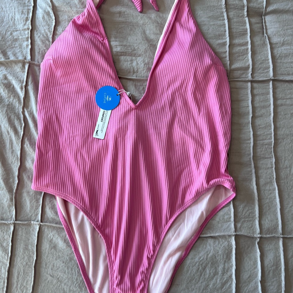 Cupshe Pink Ribbed One Piece Swimsuit